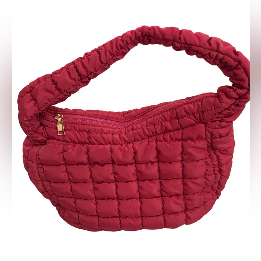 Quilted Red Shoulder Bag with Padded Handle